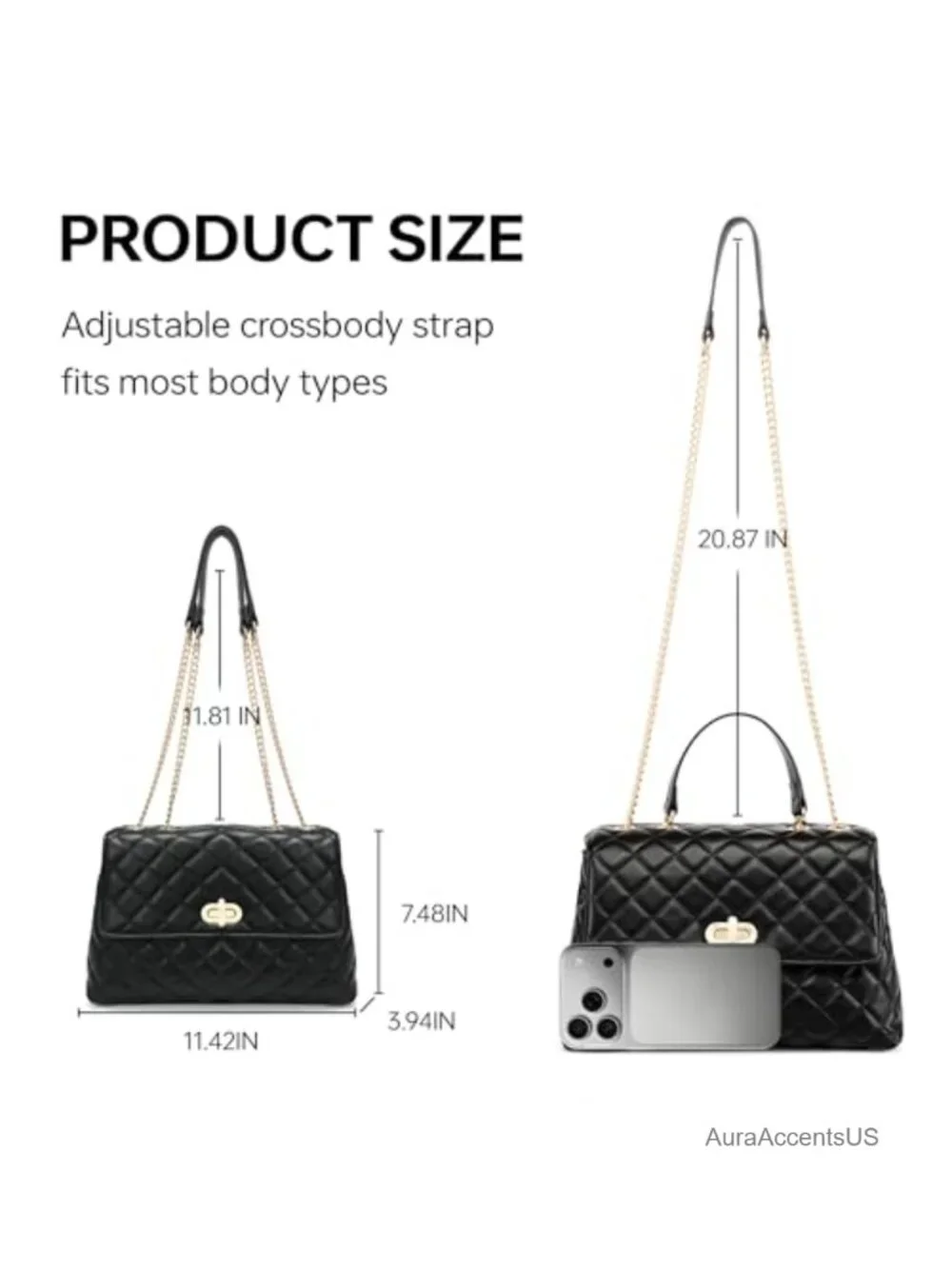 Quilted Vegan Leather Crossbody Bag with Chain Strap